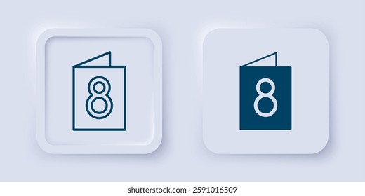 Filled and outline Greeting card with 8 March icon isolated on grey background. International Happy Women Day. Square button. Vector