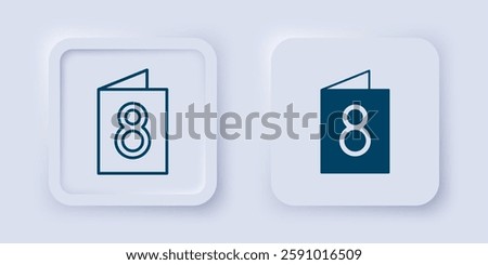 Filled and outline Greeting card with 8 March icon isolated on grey background. International Happy Women Day. Square button. Vector