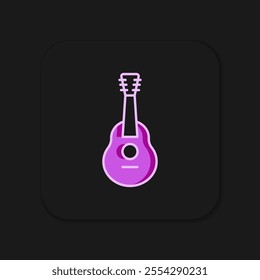 Filled outline Guitar icon isolated on black background. Acoustic guitar. String musical instrument. Flat filled outline style with shadow. Vector