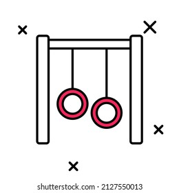 Filled outline Gymnastic rings icon isolated on white background. Playground equipment with hanging rope with rings.  Vector