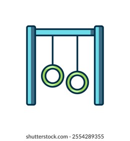 Filled outline Gymnastic rings icon isolated on white background. Playground equipment with hanging rope with rings. Flat filled outline style with shadow. Vector