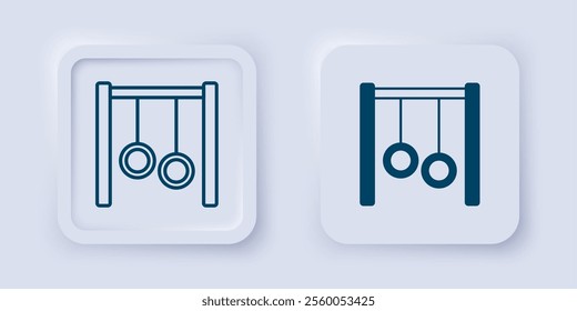 Filled and outline Gymnastic rings icon isolated on grey background. Playground equipment with hanging rope with rings. Square button. Vector