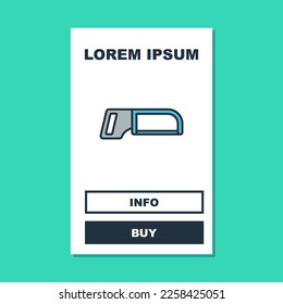 Filled outline Hacksaw icon isolated on turquoise background. Metal saw for wood and metal.  Vector