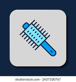 Filled outline Hairbrush icon isolated on blue background. Comb hair sign. Barber symbol.  Vector