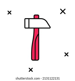 Icono de martillo de contorno relleno aislado en fondo blanco. Herramienta de reparación.  Vector