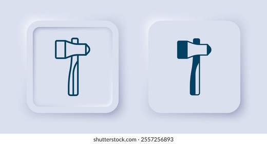 Filled and outline Hammer icon isolated on grey background. Tool for repair. Square button. Vector