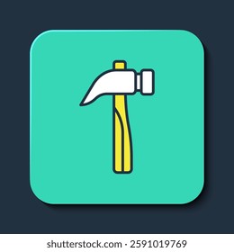 Filled outline Hammer icon isolated on blue background. Tool for repair. Turquoise square button. Vector