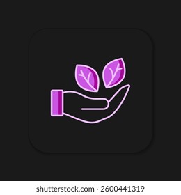 Filled outline Hand hold a leaf of the plant icon isolated on black background. Care nature. Leaf shoots with environmental protection. Flat filled outline style with shadow. Vector