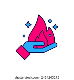 Filled outline Hand holding a fire icon isolated on white background.  Vector