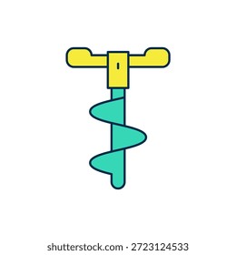 Perfil lleno Taladro de hielo de la mano para el icono de la pesca del invierno aislado en el fondo blanco.  Vector