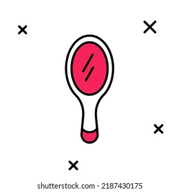 Icono de espejo de mano con contorno relleno aislado en fondo blanco.  Vector