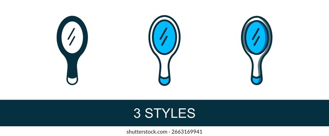 Esquema lleno Icono de espejo de mano aislado sobre fondo blanco.  Vector