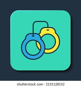 Icono de esposas de contorno rellenado aislado en fondo azul. Botón cuadrado turquesa. Vector