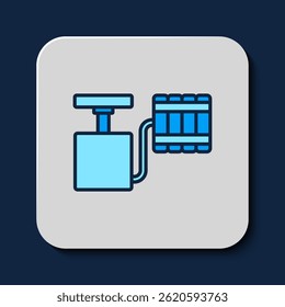 Filled outline Handle detonator for dynamite icon isolated on blue background.  Vector