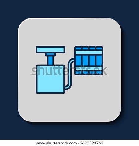 Filled outline Handle detonator for dynamite icon isolated on blue background.  Vector
