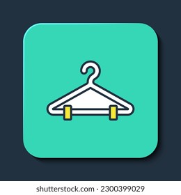 Filled outline Hanger wardrobe icon isolated on blue background. Cloakroom icon. Clothes service symbol. Laundry hanger sign. Turquoise square button. Vector