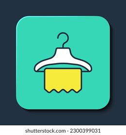 Filled outline Hanger wardrobe icon isolated on blue background. Cloakroom icon. Clothes service symbol. Laundry hanger sign. Turquoise square button. Vector