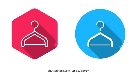 Filled and outline Hanger wardrobe icon isolated with long shadow background. Cloakroom icon. Clothes service symbol. Laundry hanger sign.  Vector