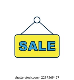 Filled outline Hanging sign with text Sale icon isolated on white background. Signboard with text Sale.  Vector