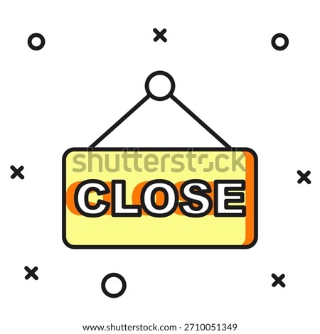 Filled outline Hanging sign with text Closed icon isolated on white background. Business theme for cafe or restaurant. Flat filled outline style with shadow. Vector