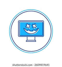 Filled outline Happy Halloween holiday icon isolated on white background.  Vector