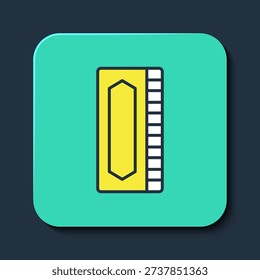Filled outline Harmonica icon isolated on blue background. Musical instrument. Turquoise square button. Vector