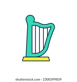 Filled outline Harp icon isolated on white background. Classical music instrument, orhestra string acoustic element.  Vector