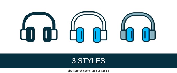 Filled outline Headphones icon isolated on white background. Earphones. Concept for listening to music, service, communication and operator.  Vector