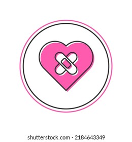 Filled outline Healed broken heart or divorce icon isolated on white background. Shattered and patched heart. Love symbol. Valentines day.  Vector