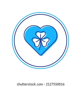 Filled outline Heart with clover trefoil leaf icon isolated on white background. Happy Saint Patricks day. National Irish holiday.  Vector