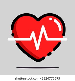 filled outline heart  pulse vector icon flat design illustration isolated on white