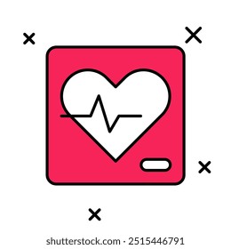 Icono de ritmo cardíaco de contorno lleno aislado sobre fondo blanco. Signo de latido cardíaco. Icono de pulso cardíaco. Icono de cardiograma.  Vector