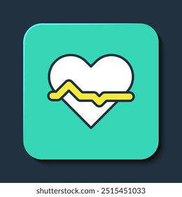 Filled outline Heart rate icon isolated on blue background. Heartbeat sign. Heart pulse icon. Cardiogram icon. Turquoise square button. Vector