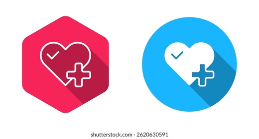 Preenchido e contorno Ícone de frequência cardíaca isolado com fundo de sombra longa. Sinal de pulsação. Ícone de pulso cardíaco. Ícone do cardiograma.  Vetor