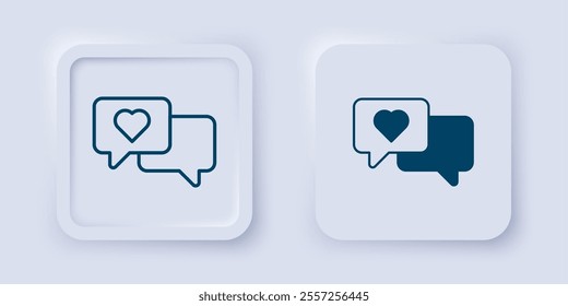 Filled and outline Heart in speech bubble icon isolated on grey background. Happy Valentines day. Square button. Vector