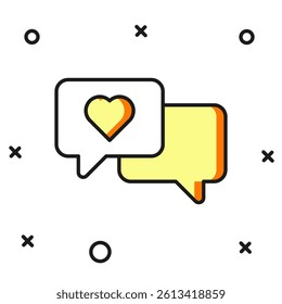 Filled outline Heart in speech bubble icon isolated on white background. Happy Valentines day. Flat filled outline style with shadow. Vector