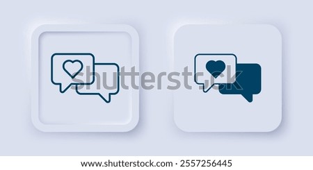 Filled and outline Heart in speech bubble icon isolated on grey background. Happy Valentines day. Square button. Vector