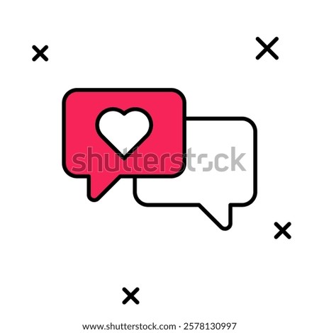 Filled outline Heart in speech bubble icon isolated on white background. Happy Valentines day.  Vector