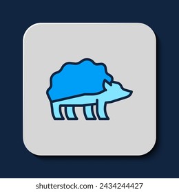Filled outline Hedgehog icon isolated on blue background. Animal symbol.  Vector