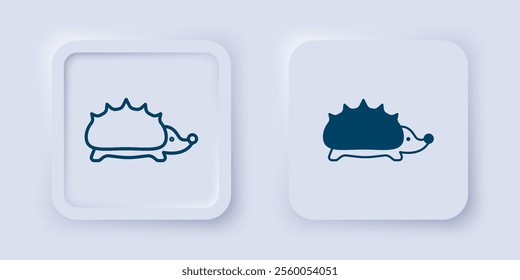 Filled and outline Hedgehog icon isolated on grey background. Animal symbol. Square button. Vector