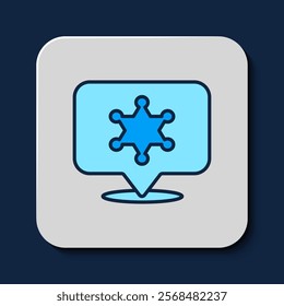 Filled outline Hexagram sheriff icon isolated on blue background. Police badge icon.  Vector