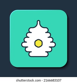 Filled outline Hive for bees icon isolated on blue background. Beehive symbol. Apiary and beekeeping. Sweet natural food. Turquoise square button. Vector