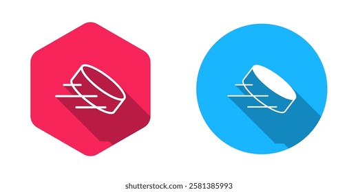 Filled and outline Hockey puck icon isolated with long shadow background.  Vector