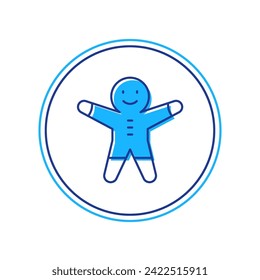 Filled outline Holiday gingerbread man cookie icon isolated on white background. Cookie in shape of man with icing.  Vector