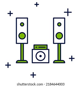 Filled outline Home stereo with two speaker s icon isolated on white background. Music system.  Vector