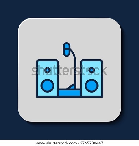 Filled outline Home stereo with two speaker s icon isolated on blue background. Music system.  Vector
