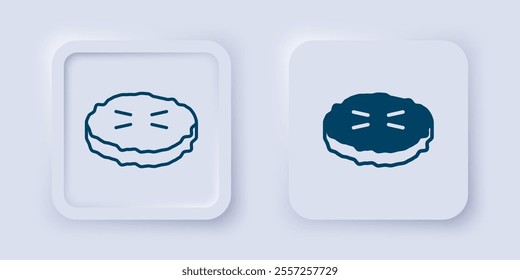 Filled and outline Homemade pie icon isolated on grey background. Square button. Vector