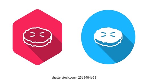 Filled and outline Homemade pie icon isolated with long shadow background.  Vector