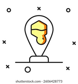 Filled outline Honeycomb bee location map pin pointer icon isolated on white background. Farm animal map pointer. Flat filled outline style with shadow. Vector