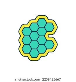 Filled outline Honeycomb icon isolated on white background. Honey cells symbol. Sweet natural food.  Vector